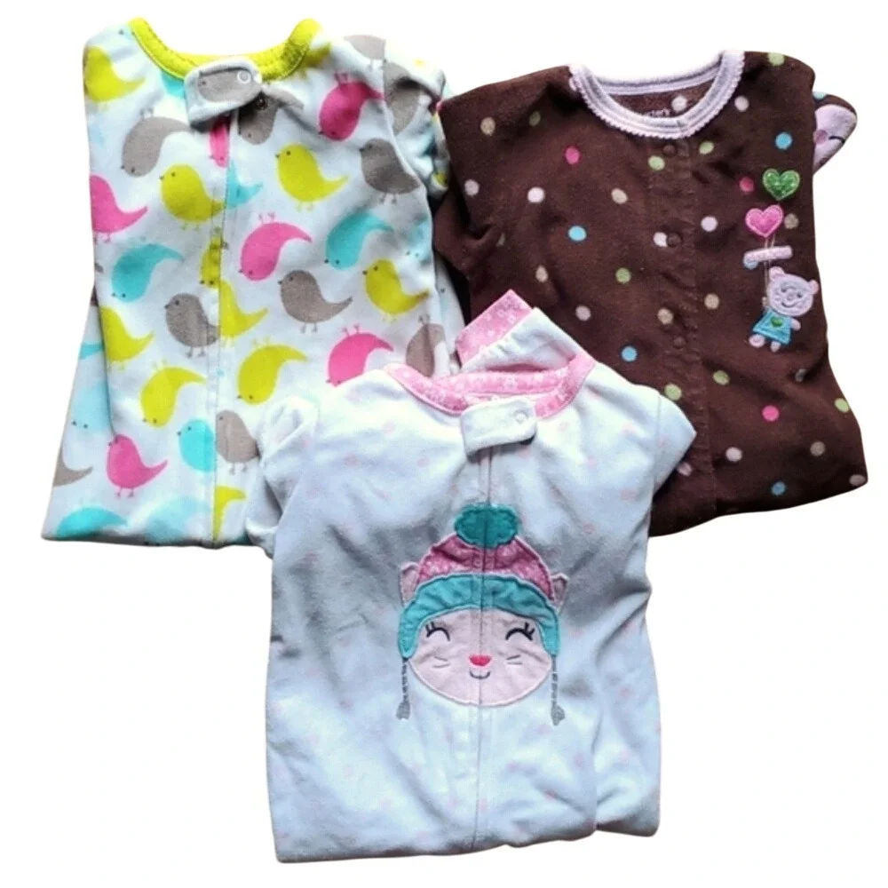 Carters Girls 3 Pack Lightweight Fleece Long Sleeve Footies Pajamas‎ Size 6M